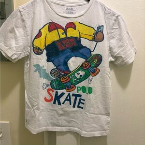 Youth Polo by Ralph Lauren Kids Snow Beach White Skate Graphic T-Shirt size M